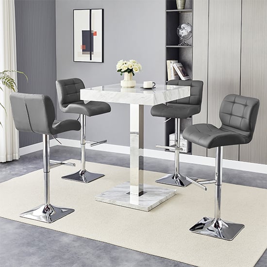 Topaz Magnesia Effect High Gloss Bar Table 4 Candid Grey Stools