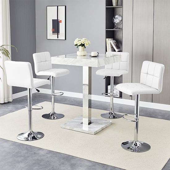 Read more about Topaz magnesia effect high gloss bar table 4 coco white stools