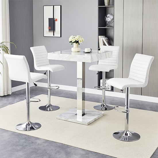 Read more about Topaz magnesia effect high gloss bar table 4 ripple white stools