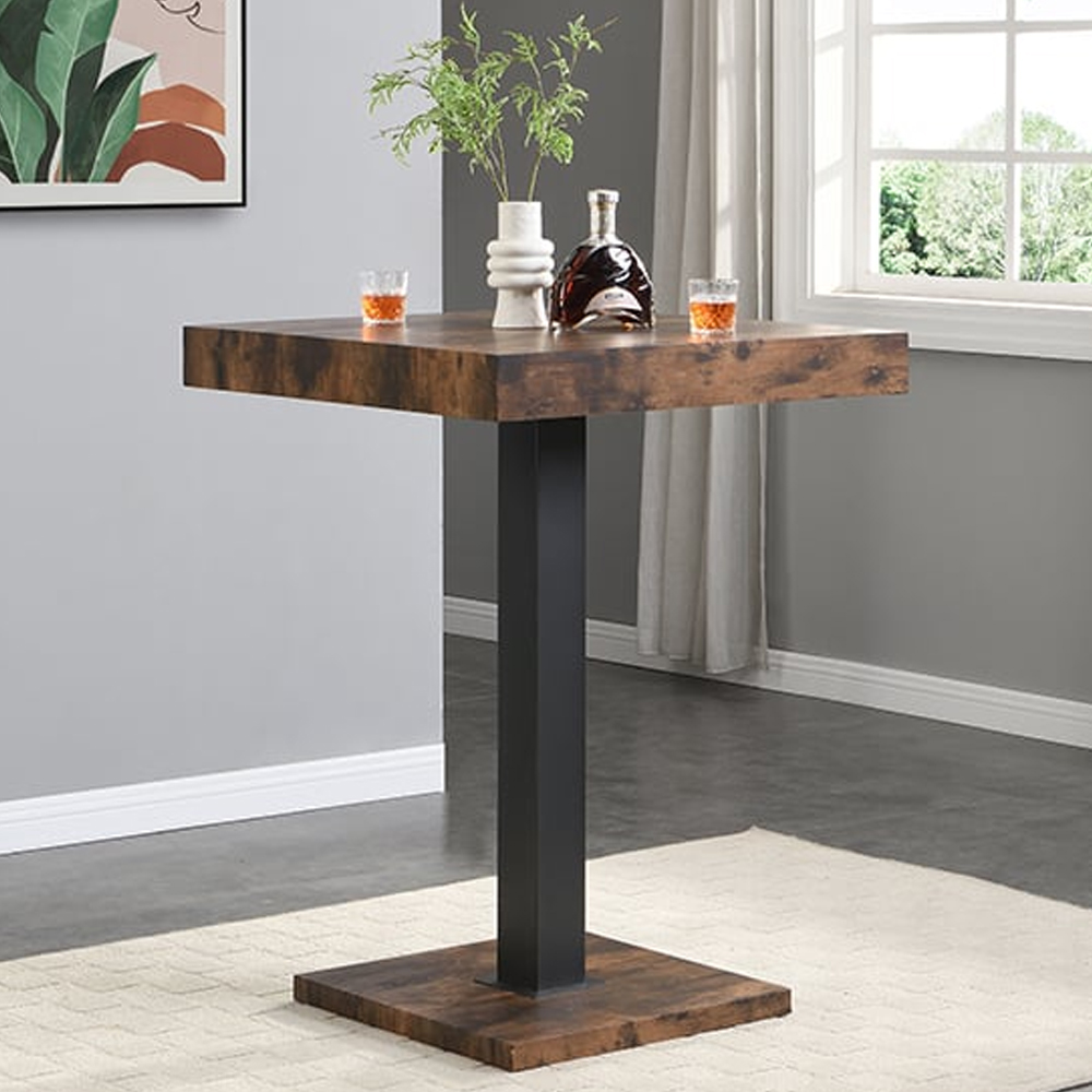Topaz Rustic Oak Bar Table With Black Base 4 Ripple White Stools
