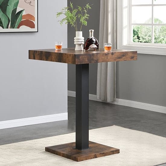 Topaz Rustic Oak Wooden Bar Table With 2 Brooks Grey Stools