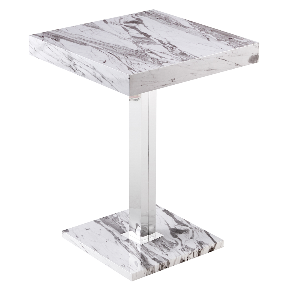 Topaz Square High Gloss Bar Table In Filo Marble Effect