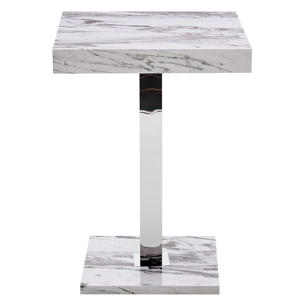 Topaz Square High Gloss Bar Table In Filo Marble Effect