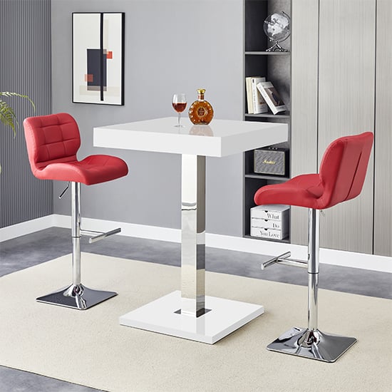 Product photograph of Topaz White High Gloss Bar Table With 2 Candid Bordeaux Stools from Furniture in Fashion