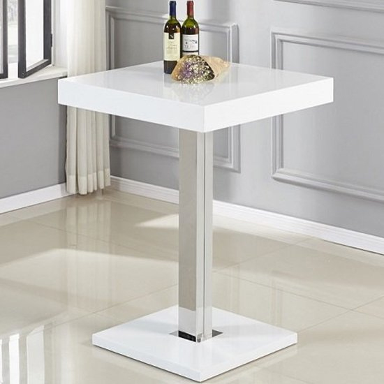 Topaz White High Gloss Bar Table With 4 Ritz Teal White Stools