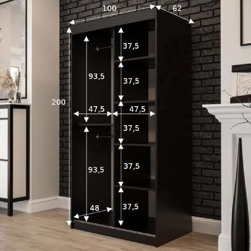 Topeka 2 Mirrored 100cm Wardrobe With 2 Sliding Doors In Dark Oak