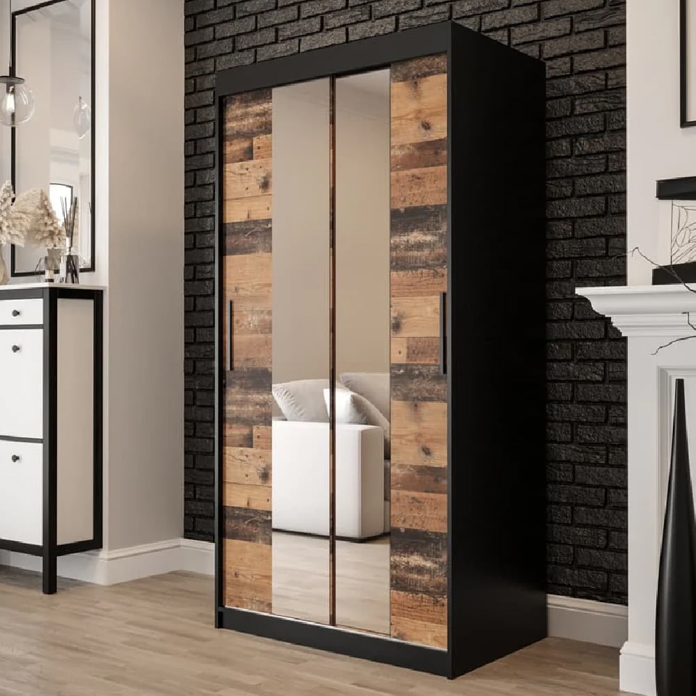 Read more about Topeka 2 mirrored 100cm wardrobe with 2 sliding doors in dark oak
