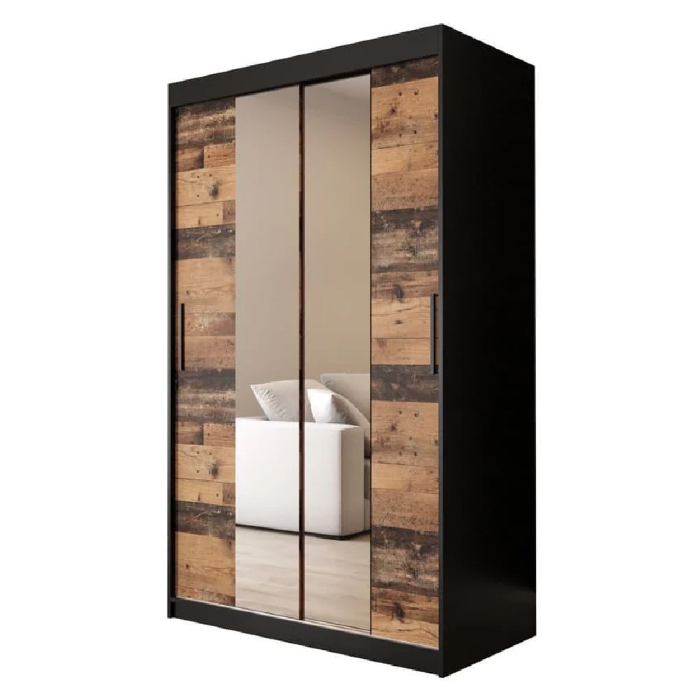 Topeka 2 Mirrored 120cm Wardrobe With 2 Sliding Doors In Dark Oak