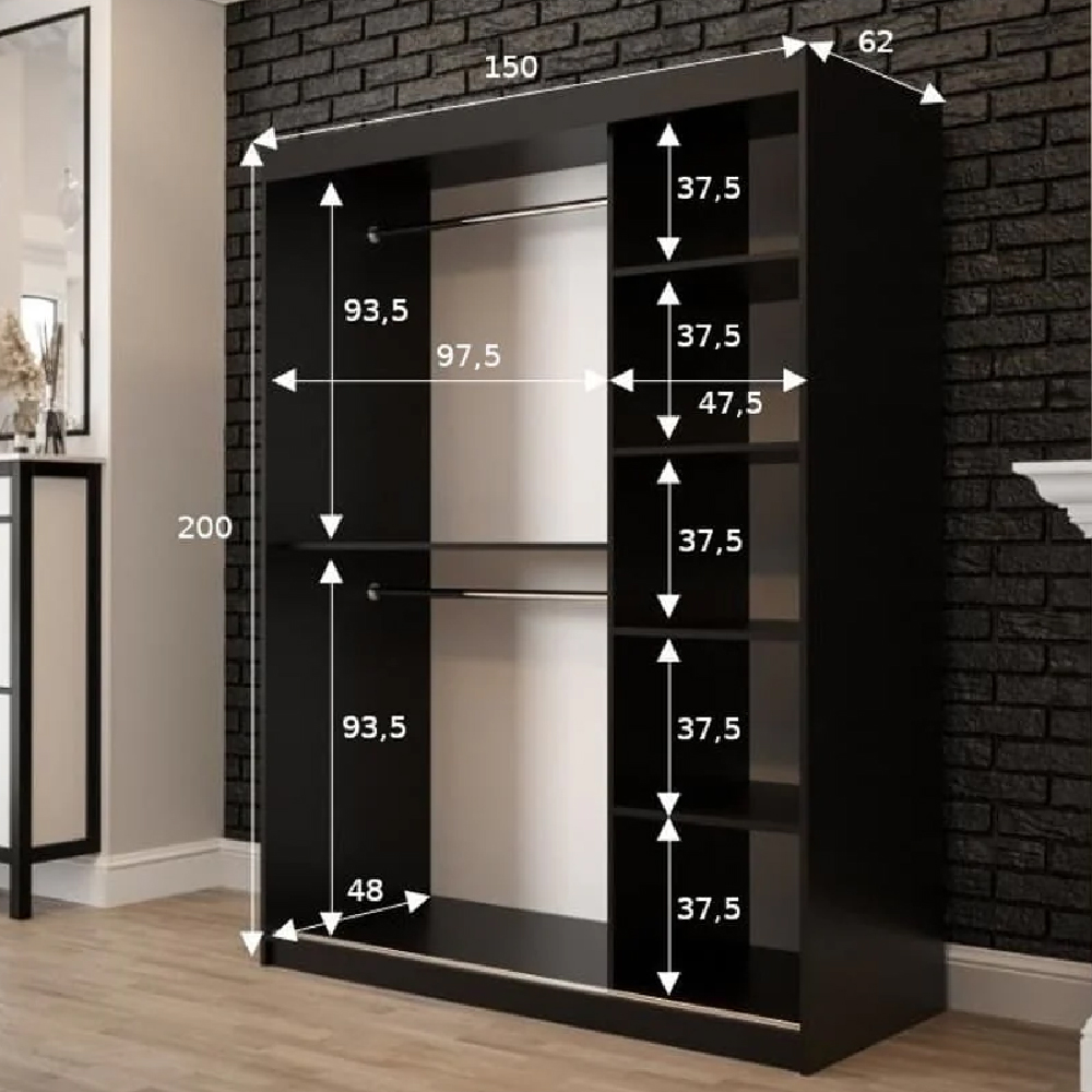 Topeka 2 Mirrored 150cm Wardrobe With 2 Sliding Doors In Dark Oak