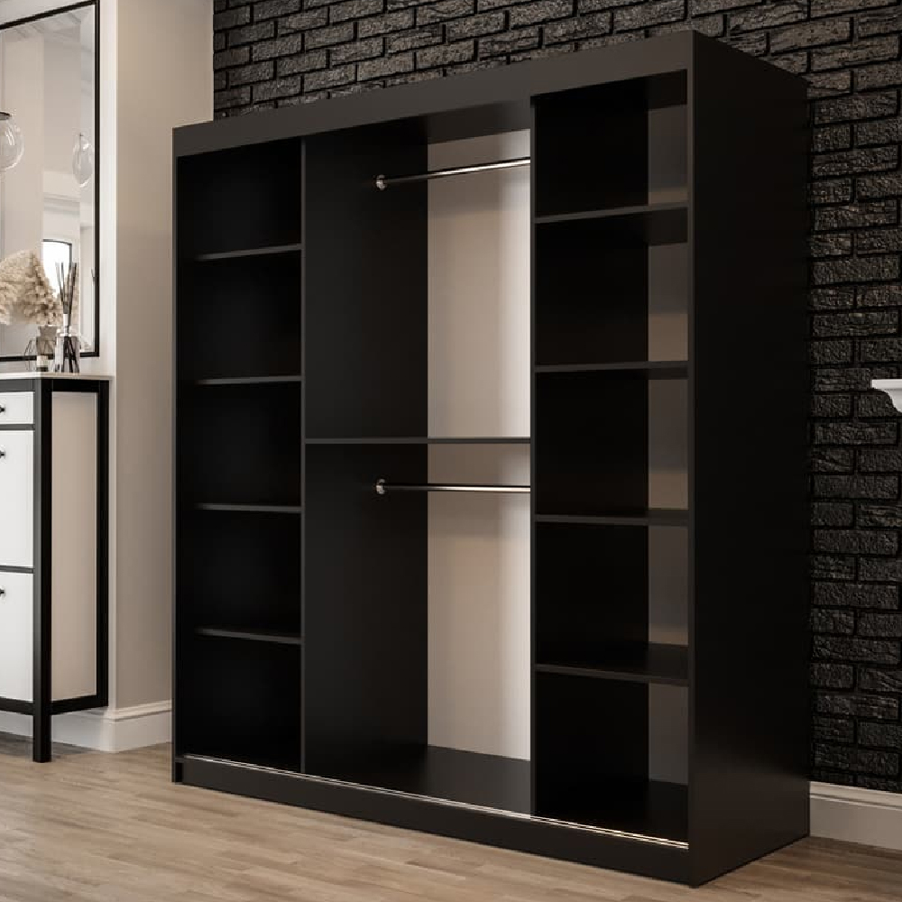 Topeka 2 Mirrored 180cm Wardrobe With 2 Sliding Doors In Dark Oak