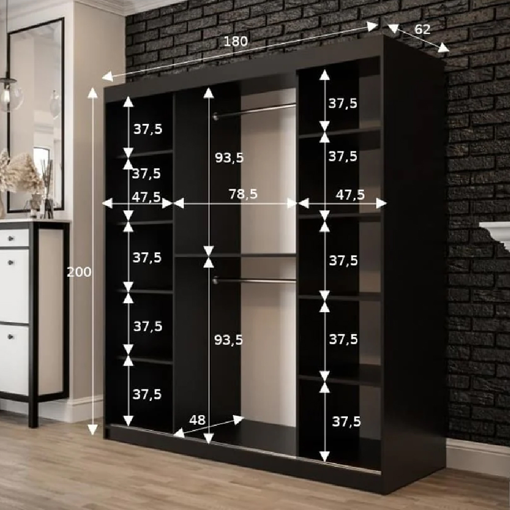Topeka 2 Mirrored 180cm Wardrobe With 2 Sliding Doors In Dark Oak