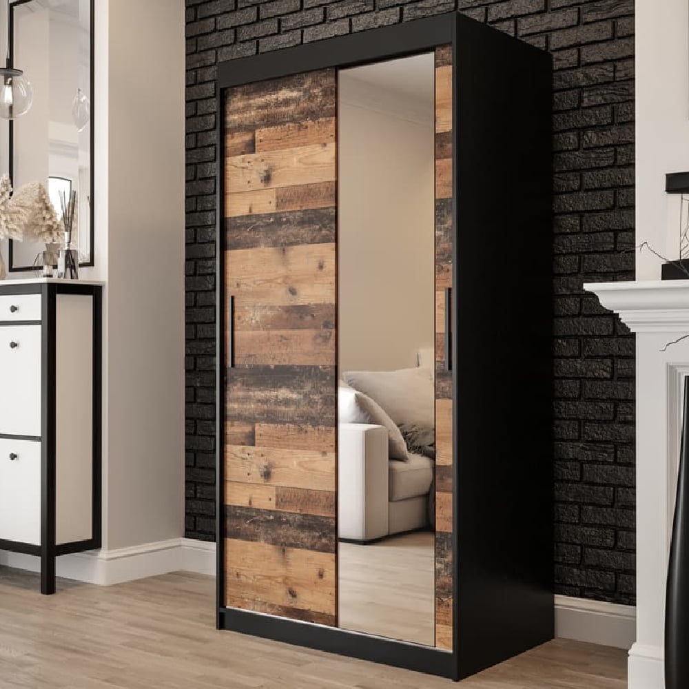 Read more about Topeka 1 mirrored 100cm wardrobe with 2 sliding doors in dark oak