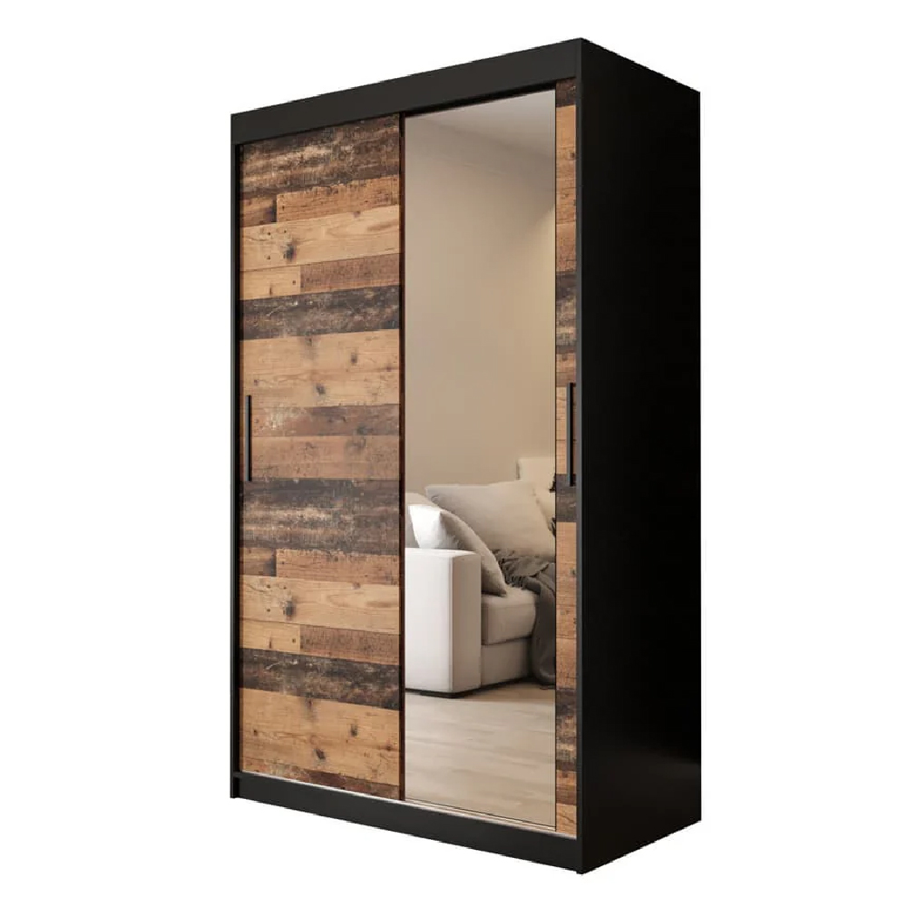 Topeka 1 Mirrored 120cm Wardrobe With 2 Sliding Doors In Dark Oak