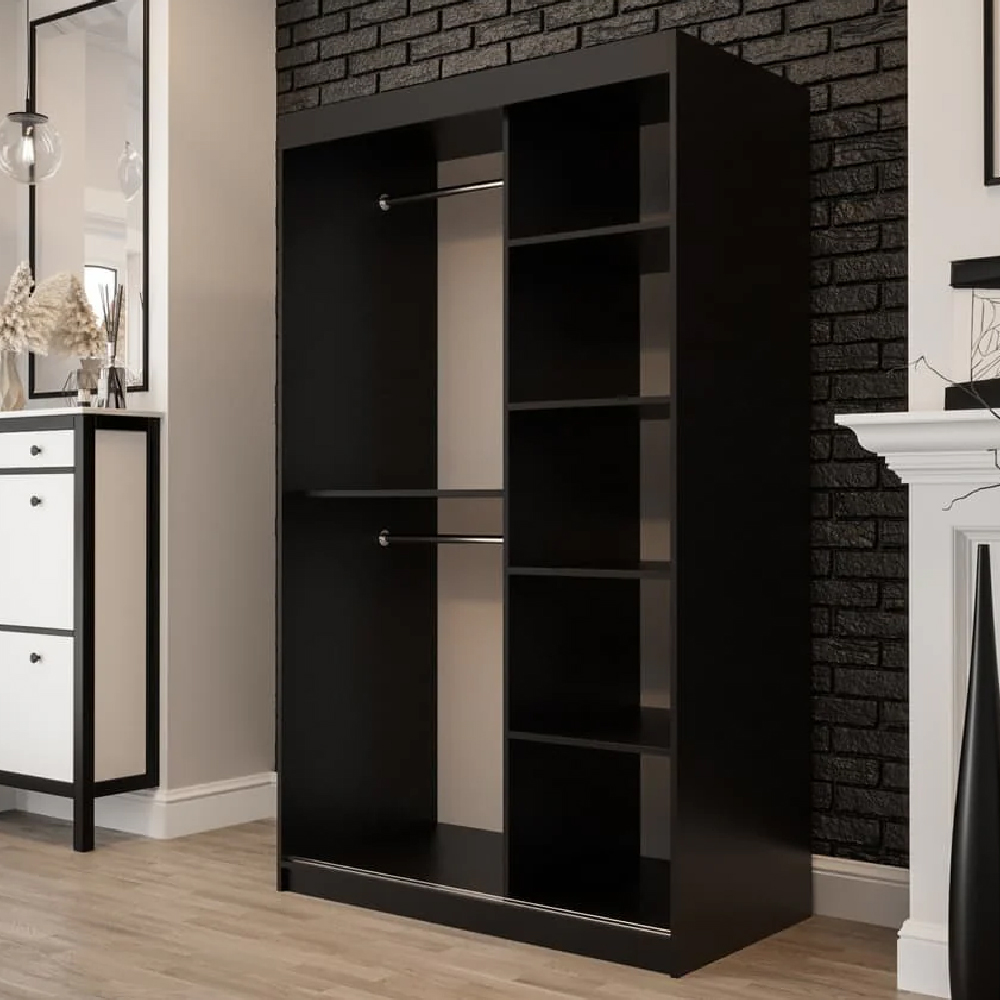 Topeka 1 Mirrored 120cm Wardrobe With 2 Sliding Doors In Dark Oak