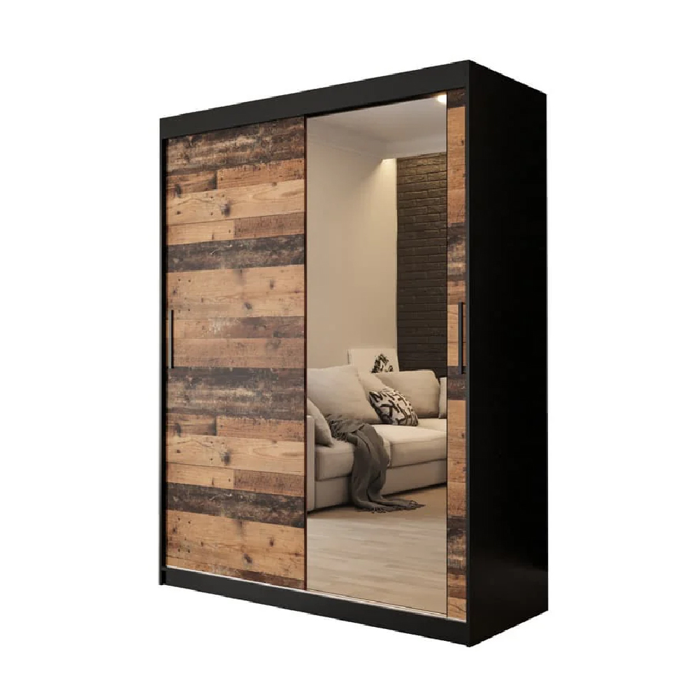 Topeka 1 Mirrored 150cm Wardrobe With 2 Sliding Doors In Dark Oak