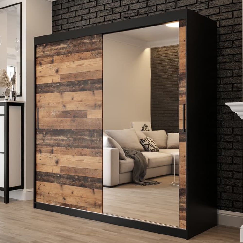 Read more about Topeka 1 mirrored 200cm wardrobe with 2 sliding doors in dark oak