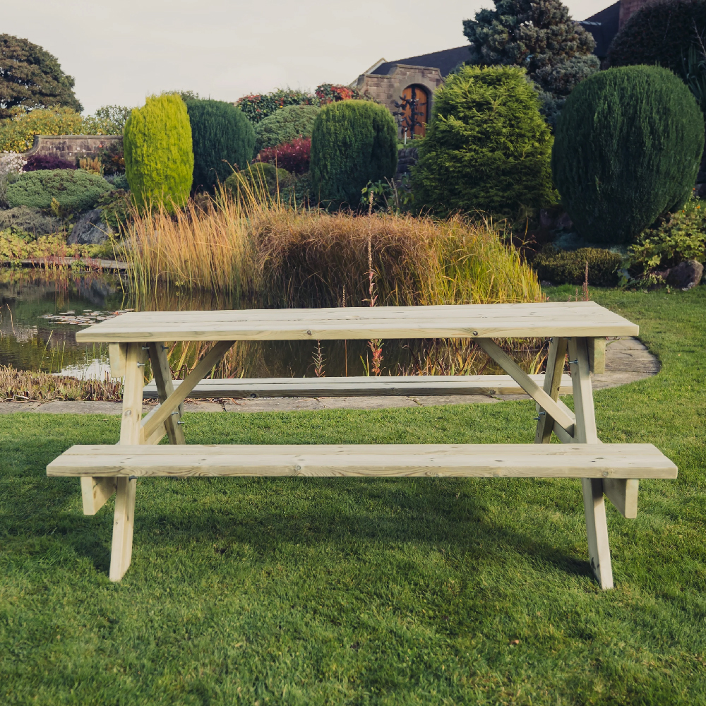 Topeka Large Wooden Picnic Dining Set In Natural