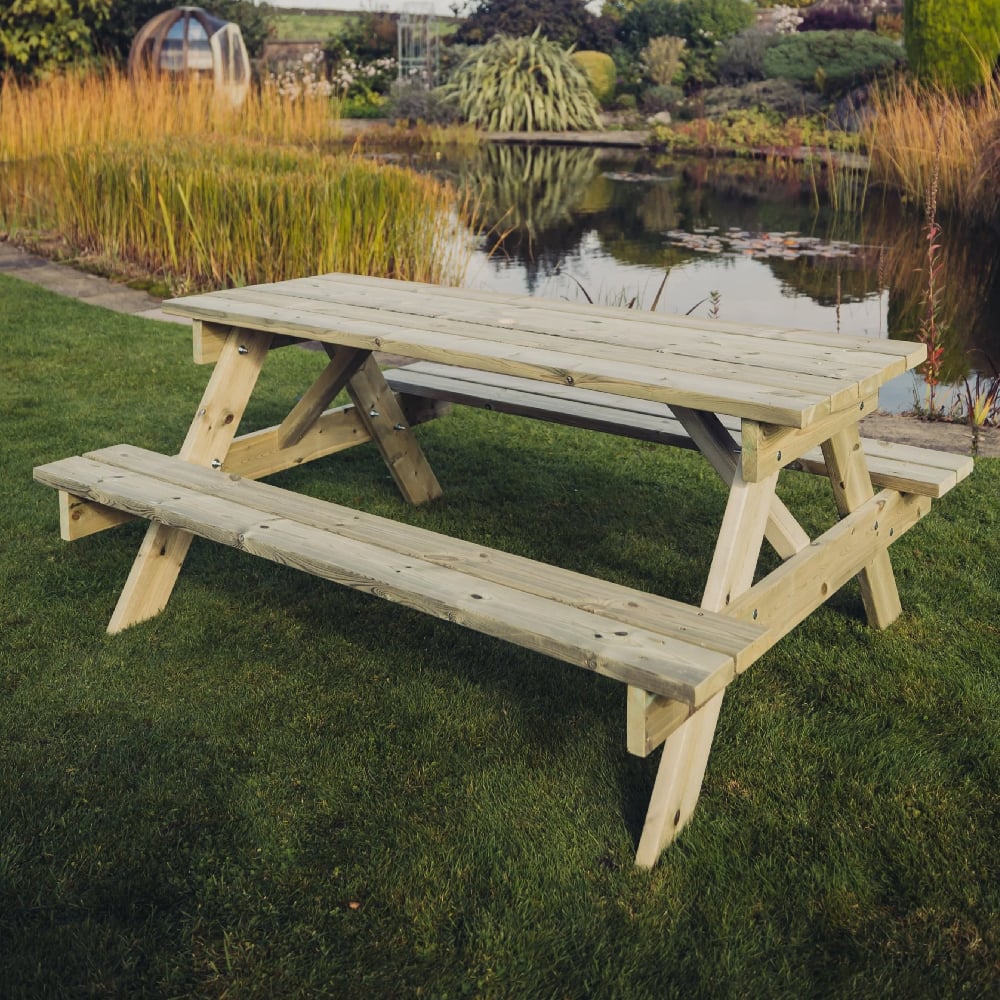 Product photograph of Topeka Large Wooden Picnic Dining Set In Natural from Furniture in Fashion