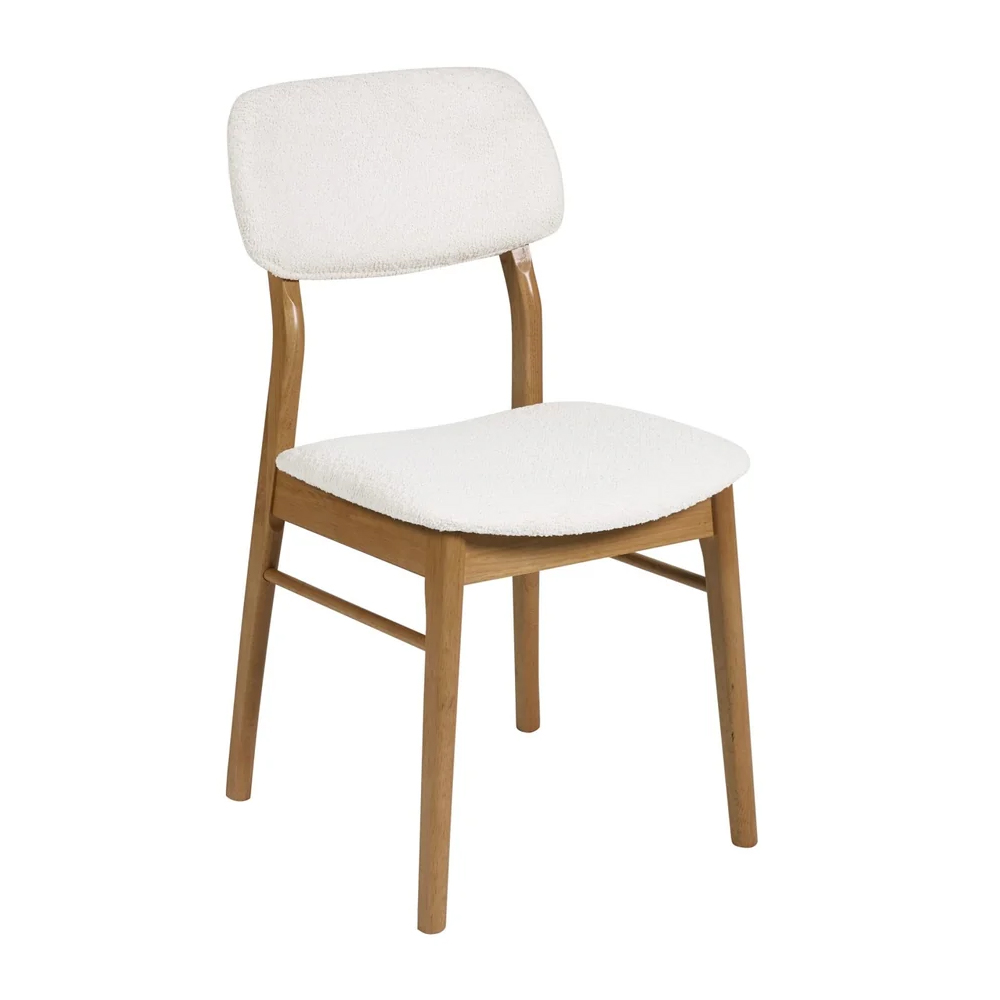 Topeka Oak Wooden Dining Chairs With White Fabric Seat - Pair