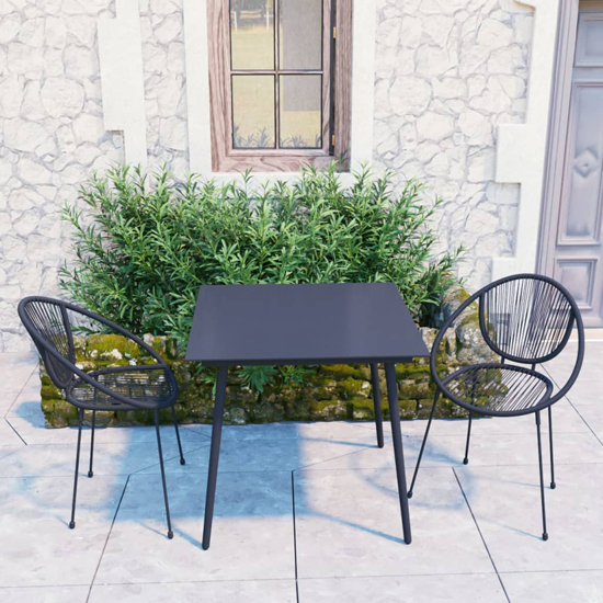 Product photograph of Topeka Small Pvc Rattan 3 Piece Outdoor Dining Set In Black from Furniture in Fashion