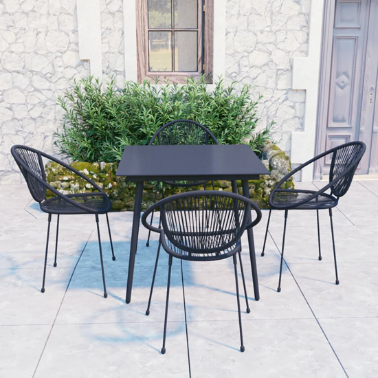 Topeka Small PVC Rattan 5 Piece Outdoor Dining Set In Black Furniture