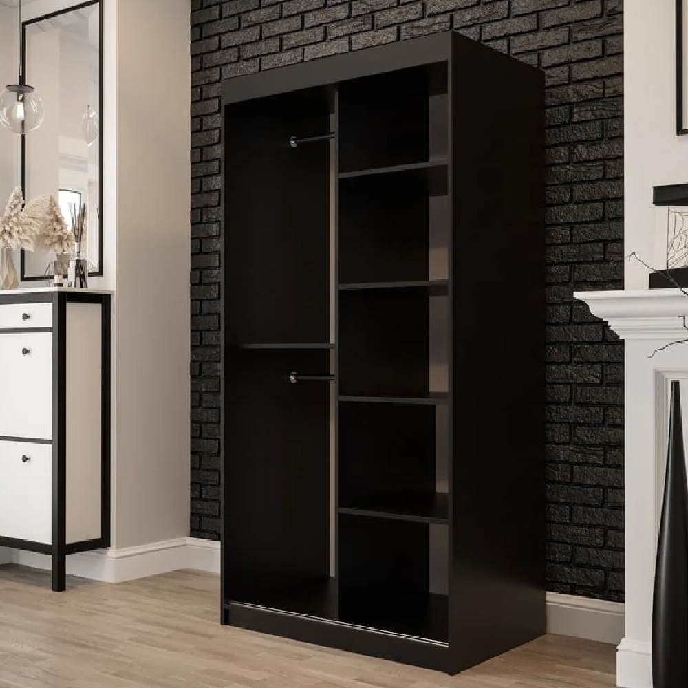Topeka Wooden 100cm Wardrobe With 2 Sliding Doors In Dark Oak