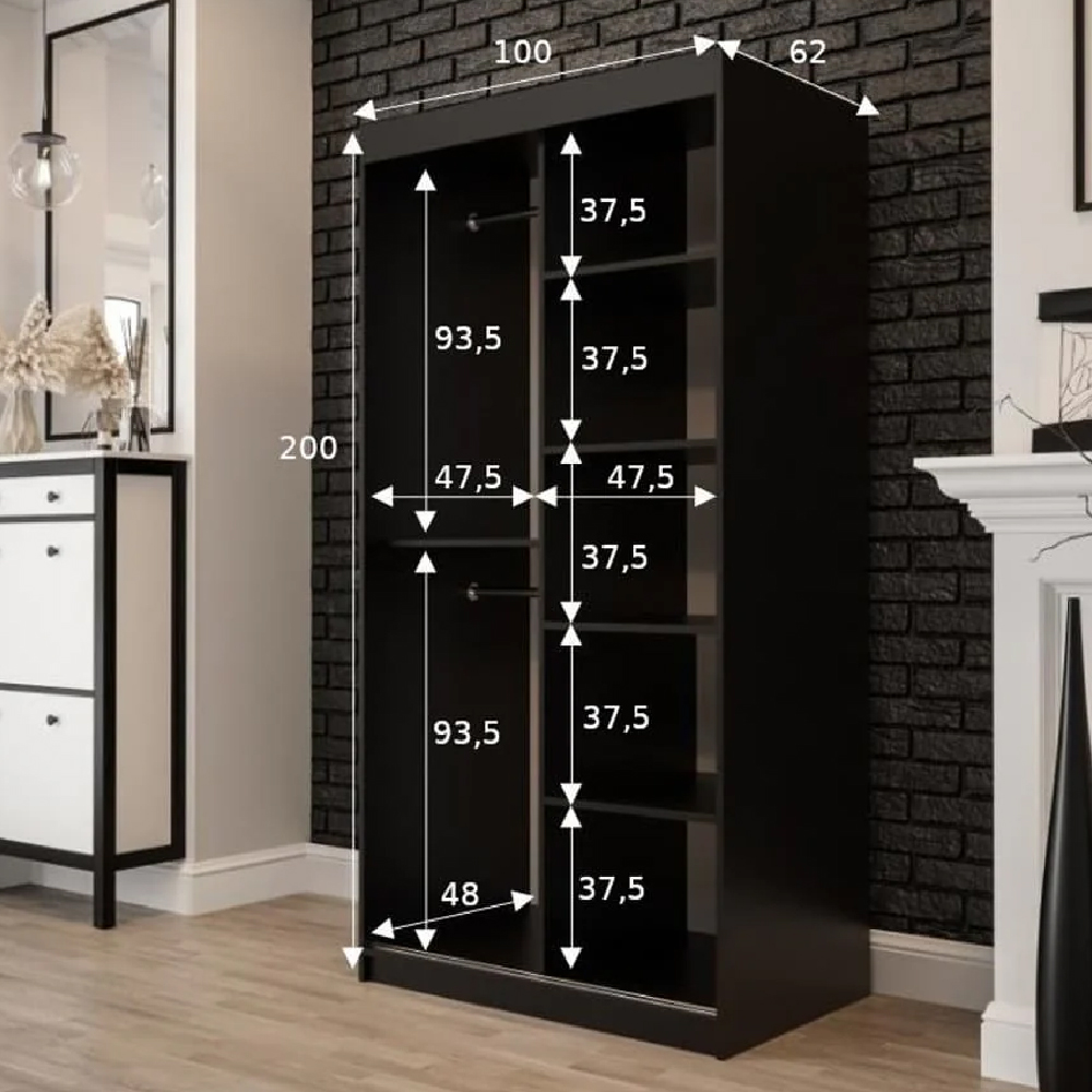 Topeka Wooden 100cm Wardrobe With 2 Sliding Doors In Dark Oak