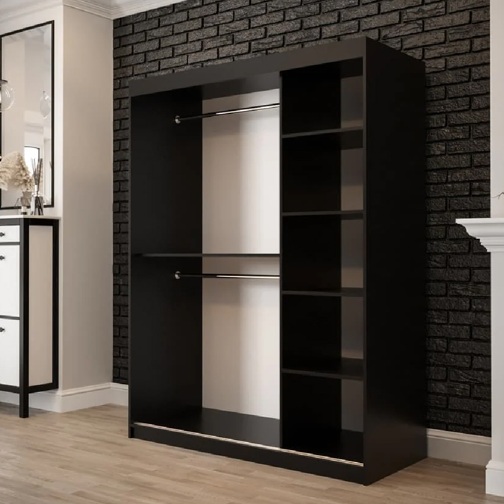 Topeka Wooden 150cm Wardrobe With 2 Sliding Doors In Dark Oak