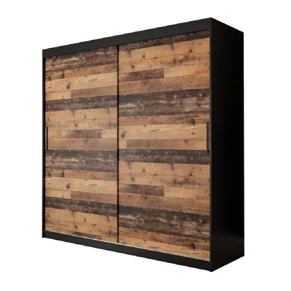 Topeka Wooden 200cm Wardrobe With 2 Sliding Doors In Dark Oak
