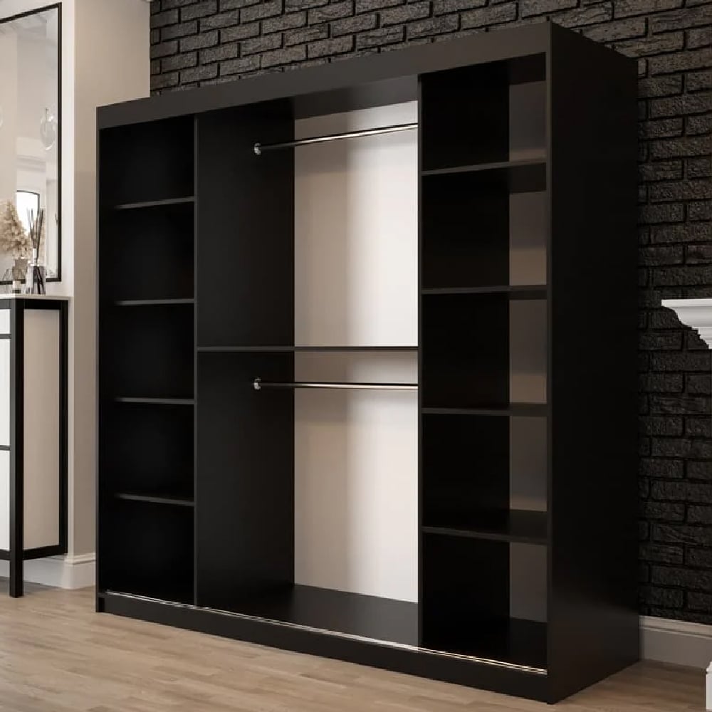 Topeka Wooden 200cm Wardrobe With 2 Sliding Doors In Dark Oak