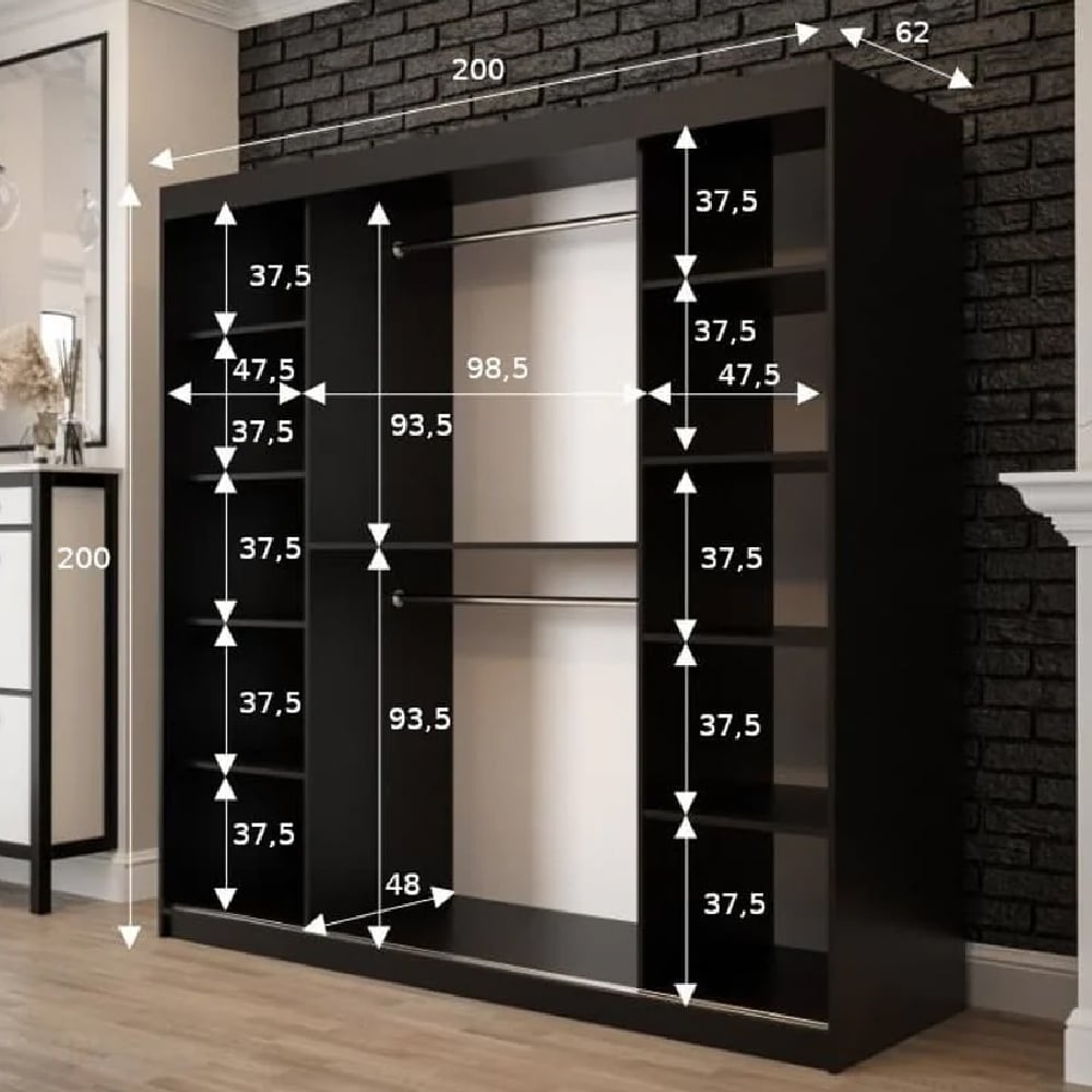 Topeka Wooden 200cm Wardrobe With 2 Sliding Doors In Dark Oak