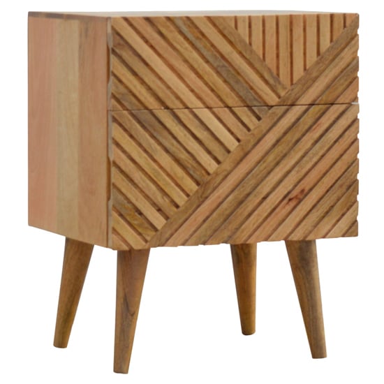 Read more about Tophi wooden line carving bedside cabinet in oak ish 2 drawers