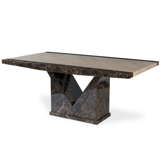 Topix 220cm High Gloss Marble Effect Dining Table In Brown_2