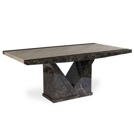 Topix 220cm High Gloss Marble Effect Dining Table In Brown