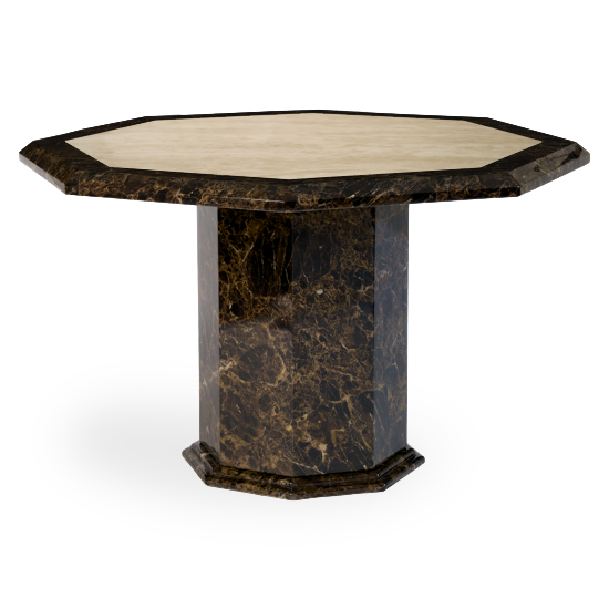 Topix Octagonal High Gloss Marble Dining Table In Brown Cream