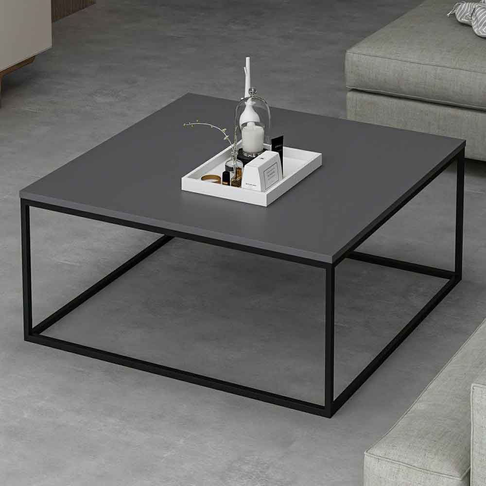 Torano Square Wooden Coffee Table with Metal Frame in Anthracite