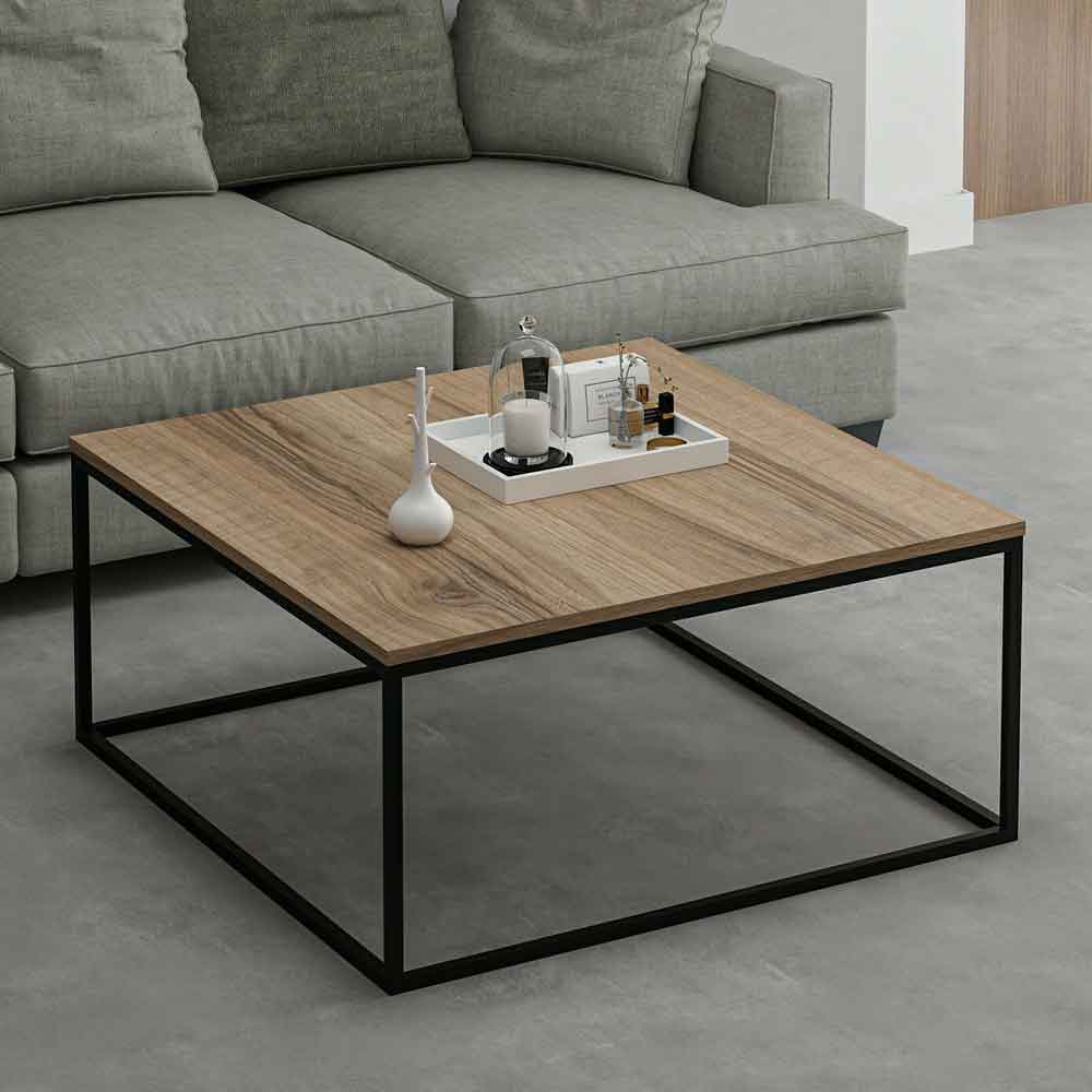 Torano Square Wooden Coffee Table with Metal Frame in Walnut