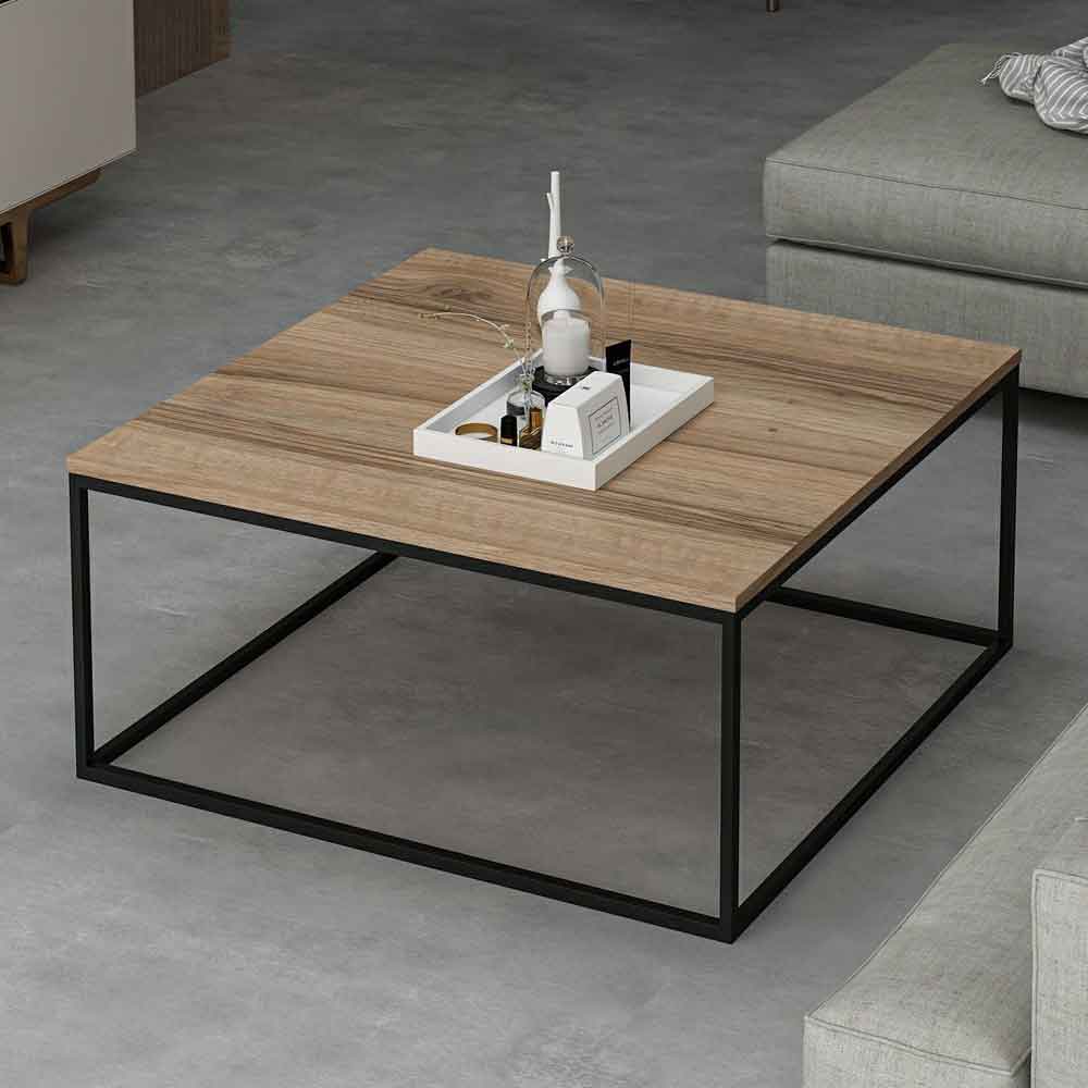 Torano Square Wooden Coffee Table with Metal Frame in Walnut