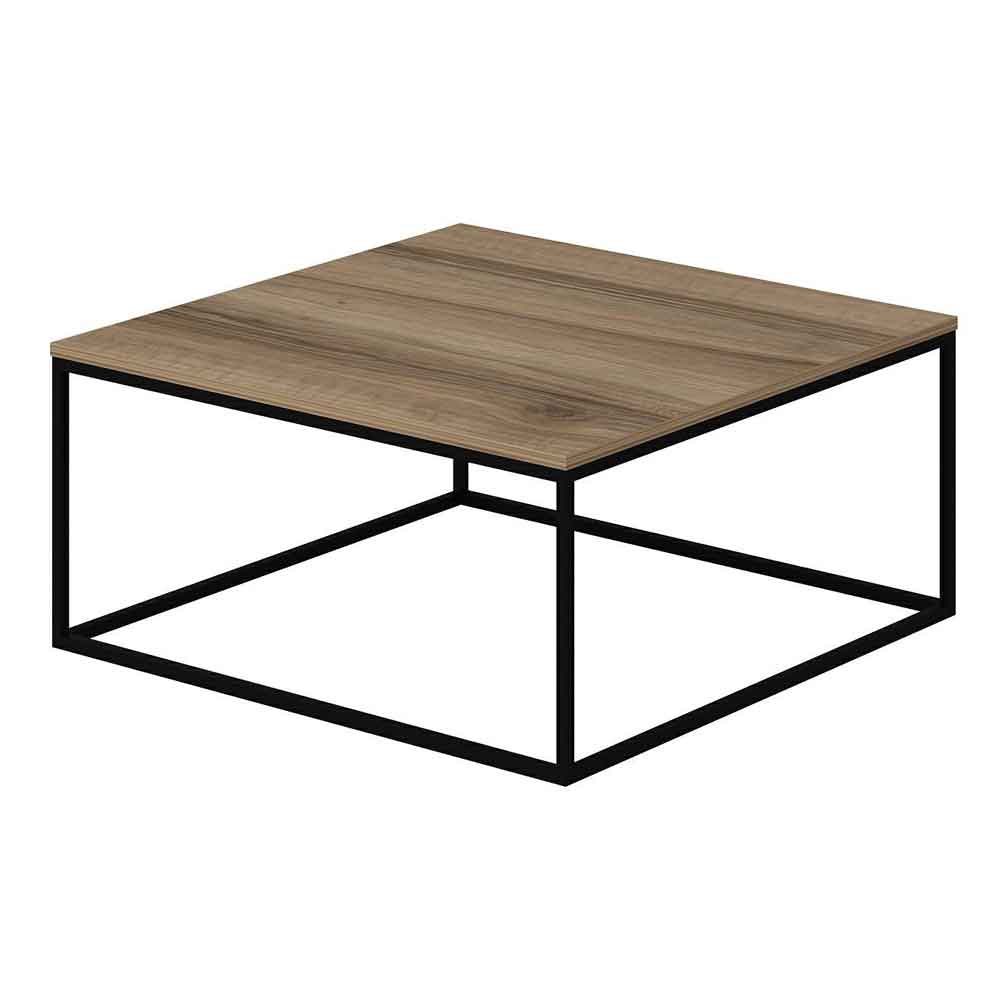 Torano Square Wooden Coffee Table with Metal Frame in Walnut