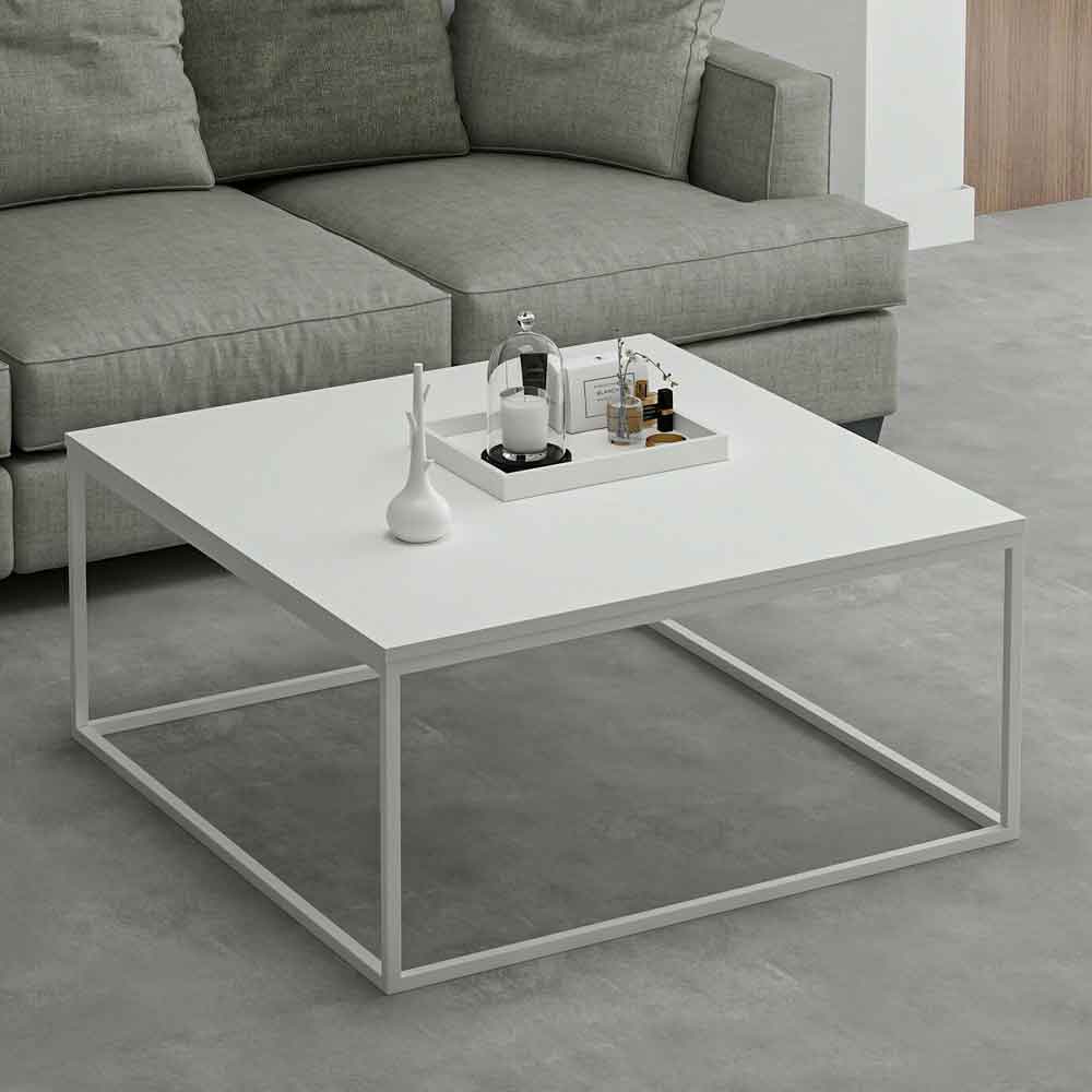 Torano Square Wooden Coffee Table with Metal Frame in White