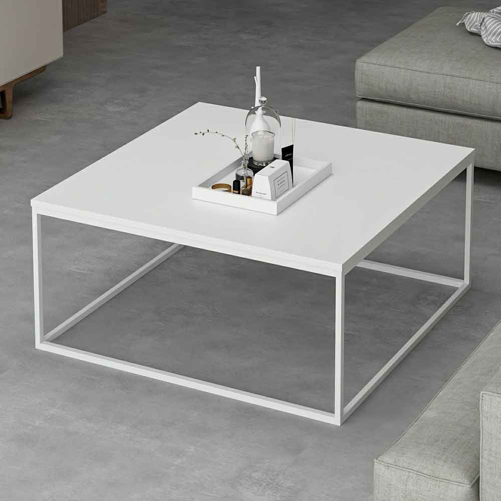 Torano Square Wooden Coffee Table with Metal Frame in White