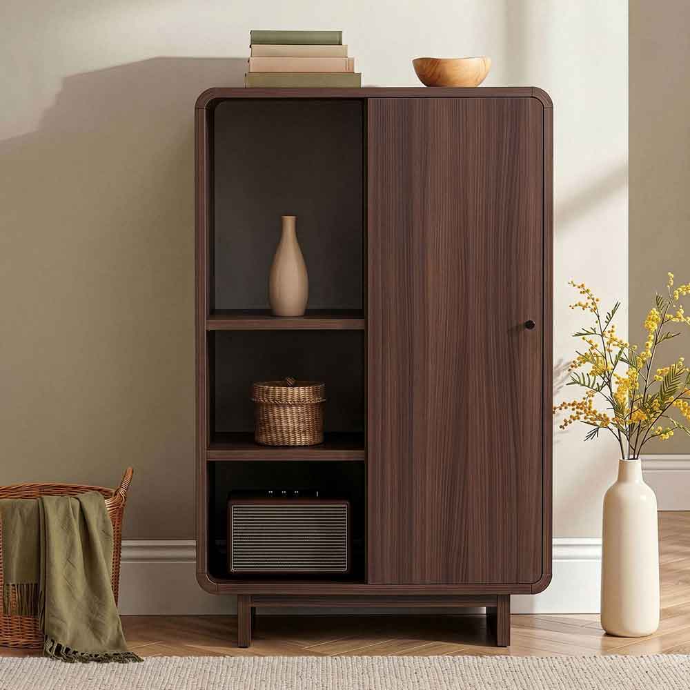 Torina Wooden Display Cabinet with 1 Door in Milano Walnut