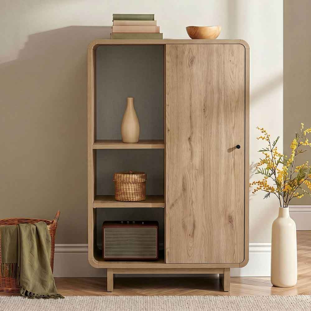 Torina Wooden Display Cabinet with 1 Door in Sepet Oak