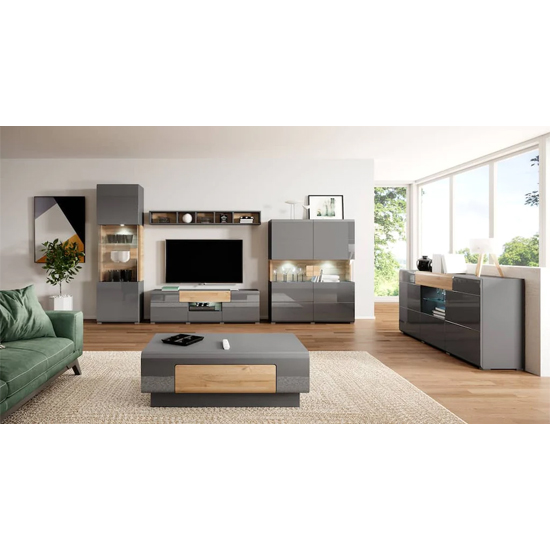 Torino Wooden Bookcase 7 Shelves In Matt Grey And San Remo Oak