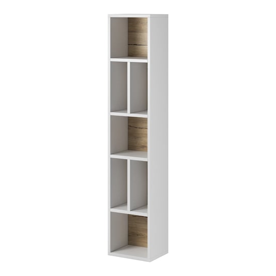 Product photograph of Torino Wooden Bookcase 7 Shelves In Matt White And San Remo Oak from Furniture in Fashion