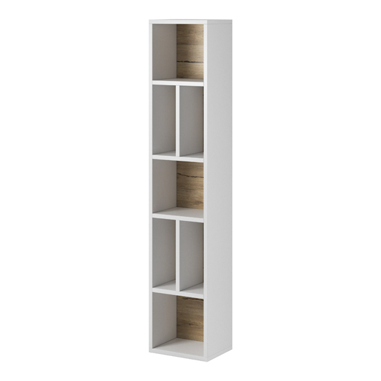 Read more about Torino wooden bookcase 7 shelves in matt white and san remo oak