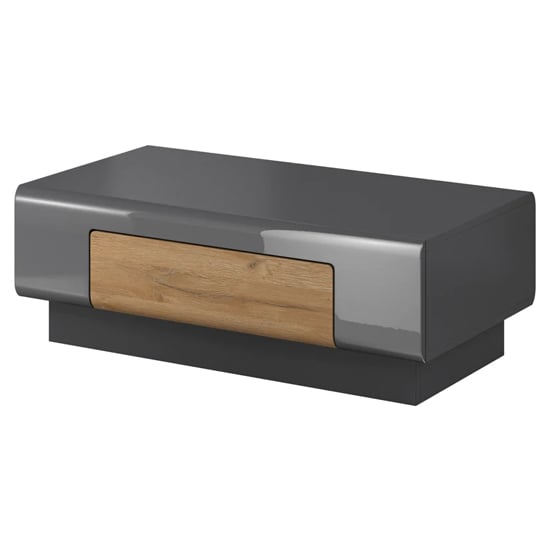 Read more about Torino high gloss coffee table with 1 drawer in grey oak
