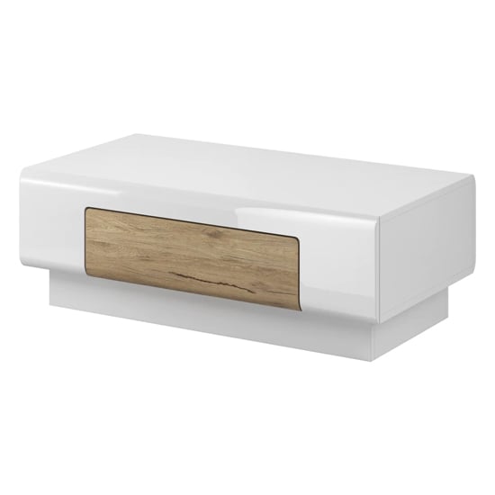 Product photograph of Torino High Gloss Coffee Table With 1 Drawer In White Oak from Furniture in Fashion