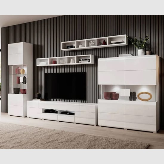 Torino High Gloss Display Cabinet 1 Door In White With LED
