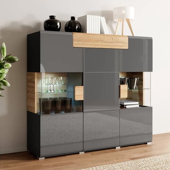 Read more about Torino high gloss display cabinet 2 doors in grey oak with led